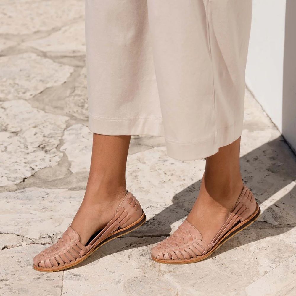 Nisolo Blush Leather Huarache Flats